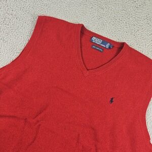 Polo Ralph Lauren Sweater Vest Mens XL Red Lambswool V Neck Embroidered Pony